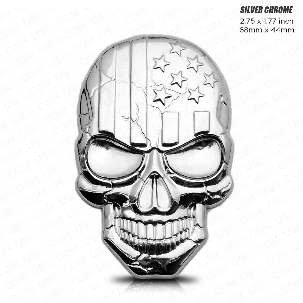 Universal 3D Fashion Metal Skull w/ USA Flag Emblem Car Decal Sticker Decoration