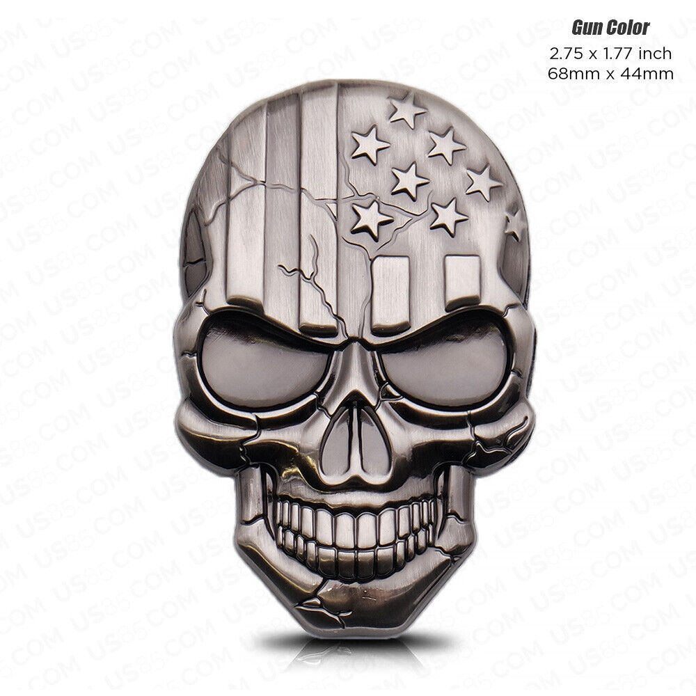 Universal 3D Fashion Metal Skull w/ USA Flag Emblem Car Decal Sticker Decoration