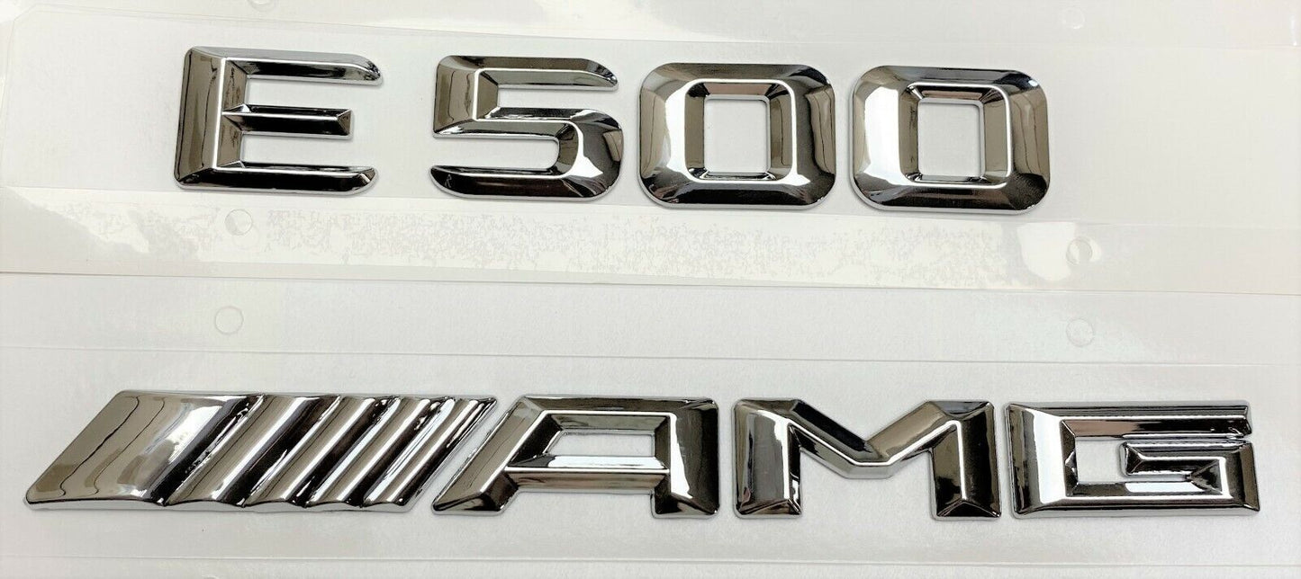 #1 CHROME E500 + AMG REPLACEMENT FOR MERCEDES REAR TRUNK EMBLEM BADGE DECAL LID
