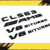 CLS63 AMG Rear Trunk Emblem V8Biturbo Fender Badge Set Glossy Black