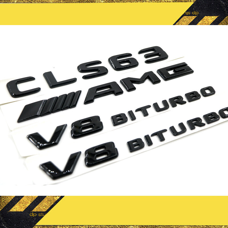 CLS63 AMG Rear Trunk Emblem V8Biturbo Fender Badge Set Glossy Black