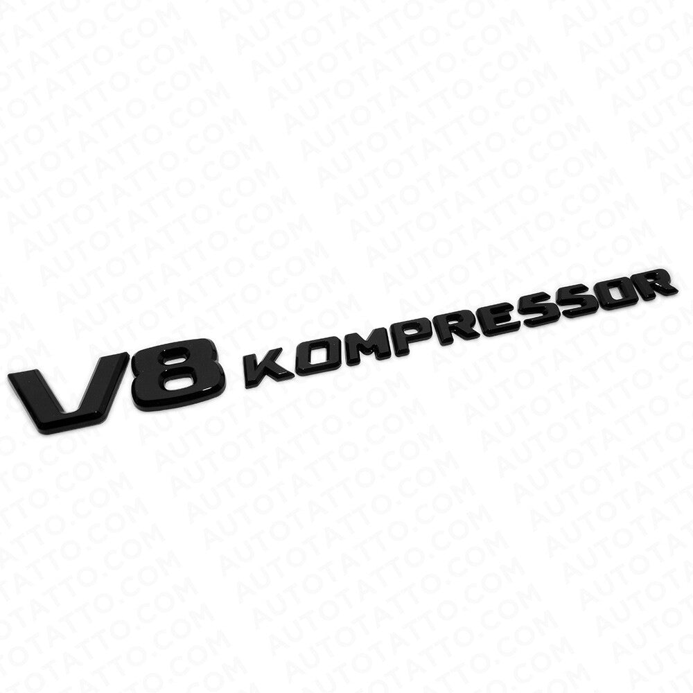2x Mercedes 03-11 Gloss Black V8 Kompressor Side Fender Logo Marker Emblem Badge