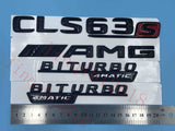 Gloss Black "CLS63s AMG BITURBO 4 MATIC" Number Emblem Sticker for Mercedes-Benz