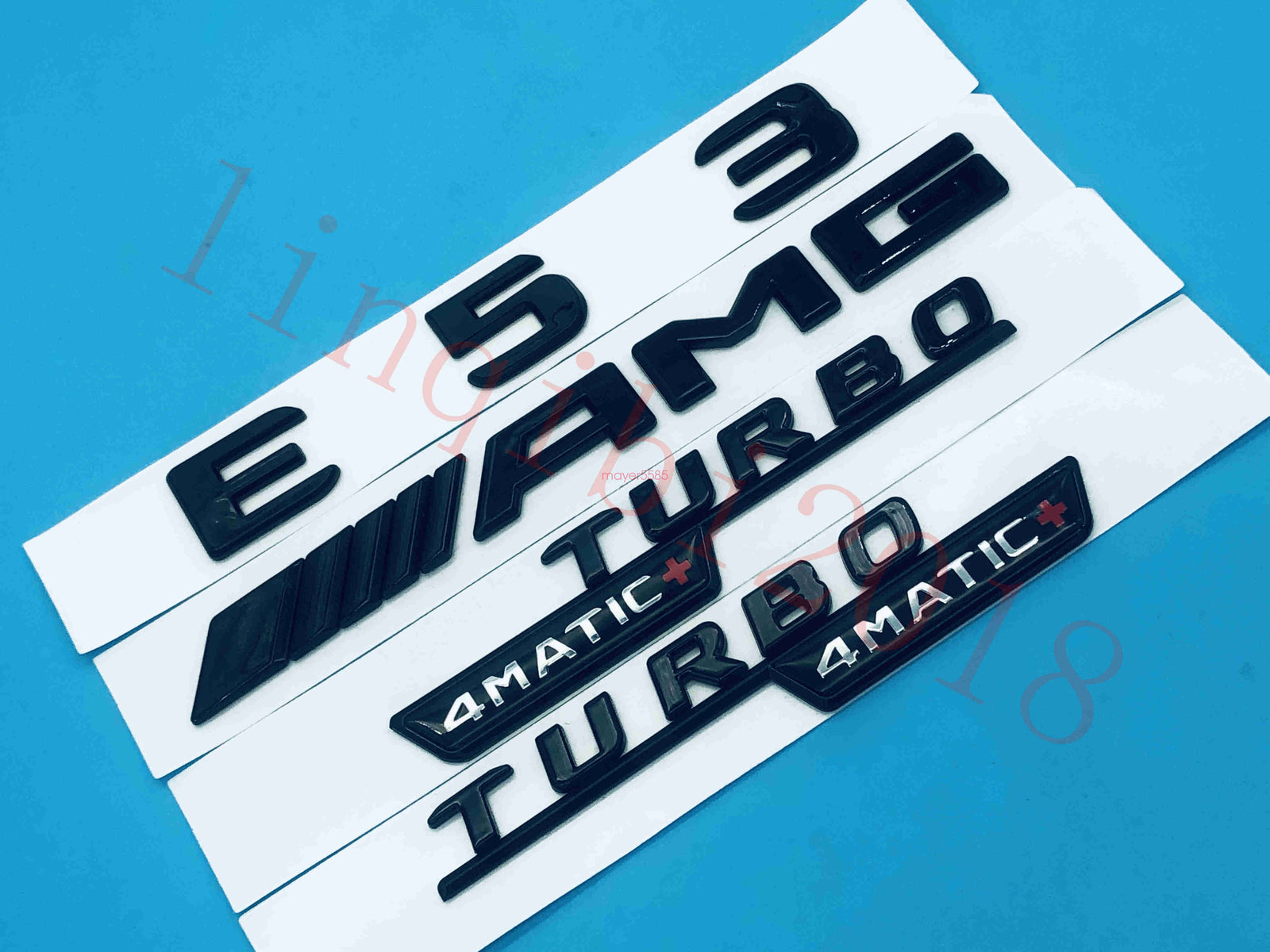 Gloss black E53 AMG TURBO 4 MATIC Trunk Emblem Badge Sticker for Mercedes Benz