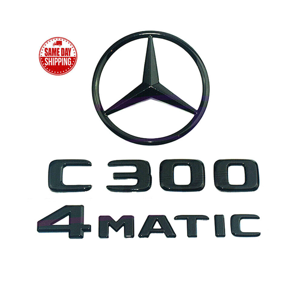 C300 AMG 4MATIC Rear Star Emblem Black Letter Badge Set for Mercedes W204 2015