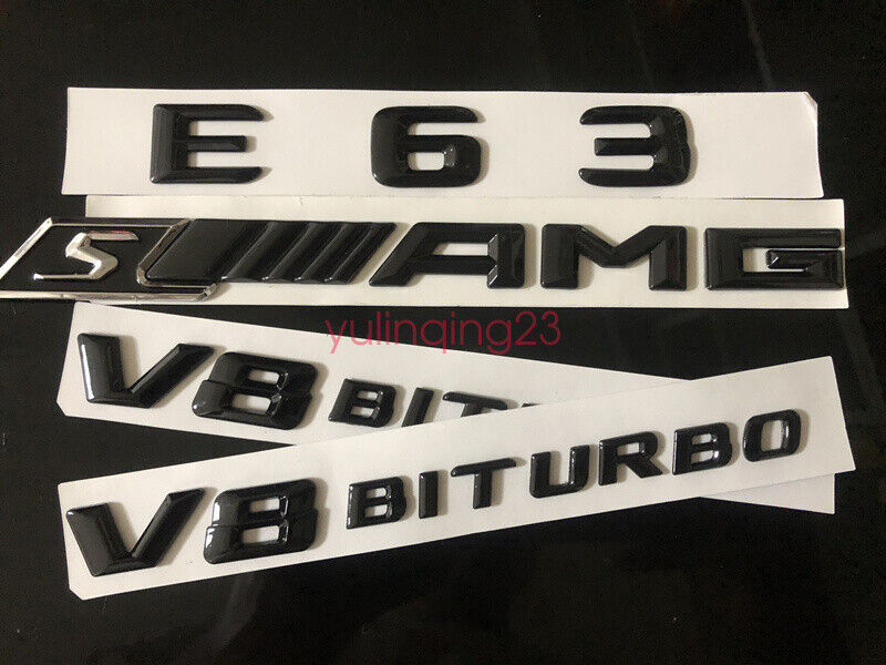 Gloss Black E63 + S AMG V8 BITURBO Trunk Emblem Badge Sticker