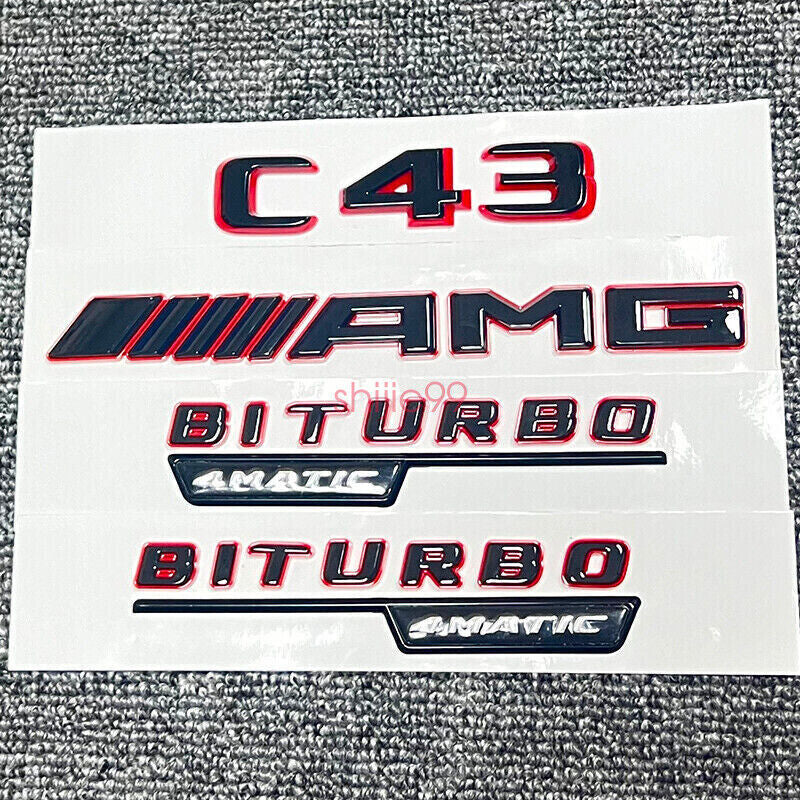 Black C43 AMG BITURBO 4MATIC Rear Star Emblem Badge Set For Mercedes C43 W205