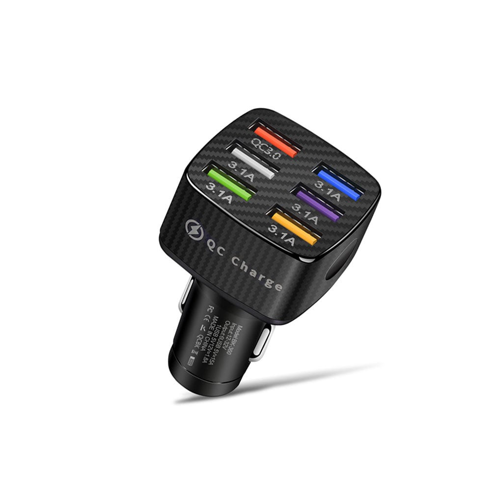 USB 6 Ports Car Charger Adapter LED Display QC 3.0 Fast Charging Accessories