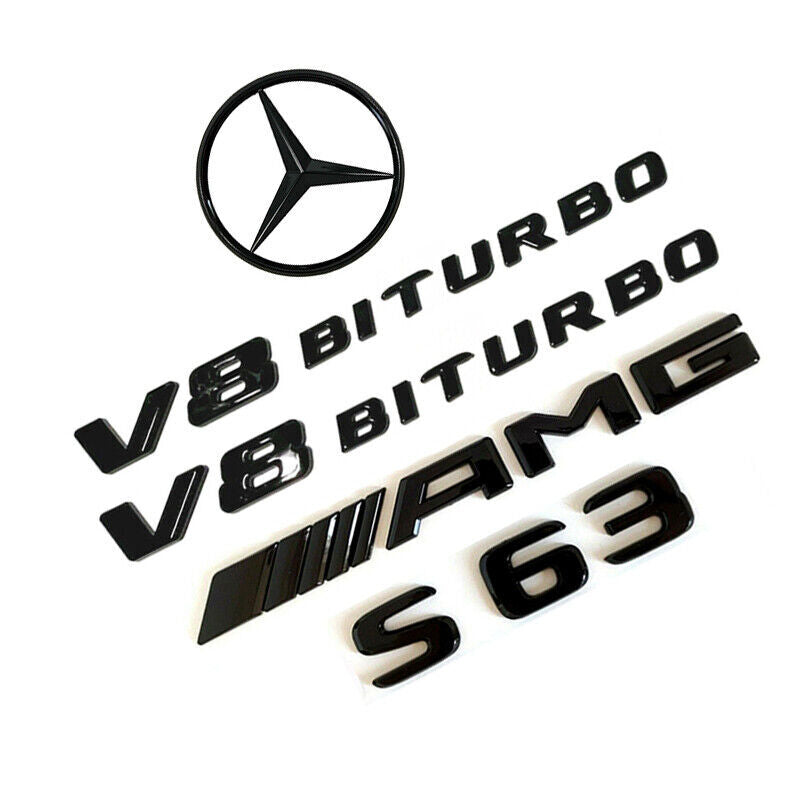 Gloss Black COUPE S63 AMG V8 BITURBO Star PACKAGE Trunk Emblems Badge S63 C217
