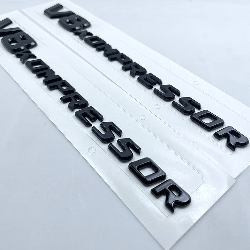 2X Gloss Black V8 KOMPRESSOR Side Fender Emblem Badge FOR Mercedes Benz AMG