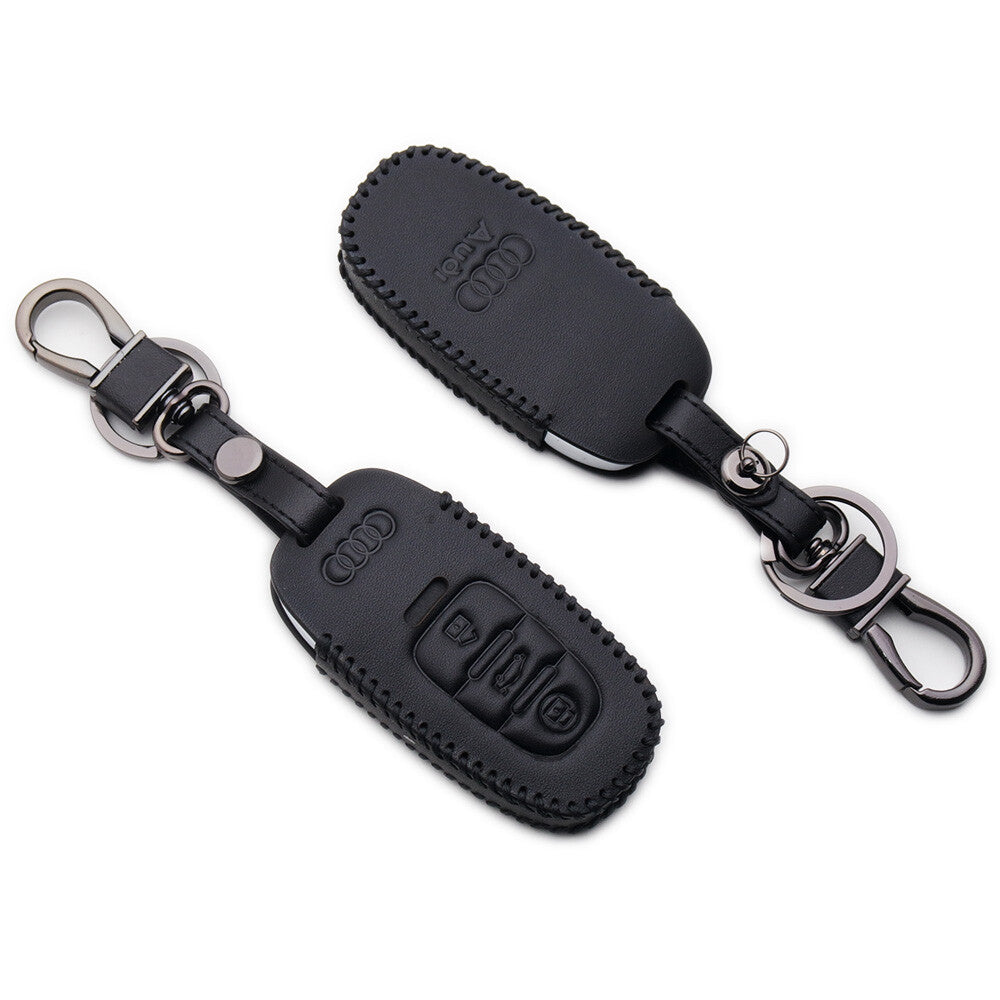Black Audi Car Remote Leather Key Fob Case Holder Protect Cover Decoration Gift