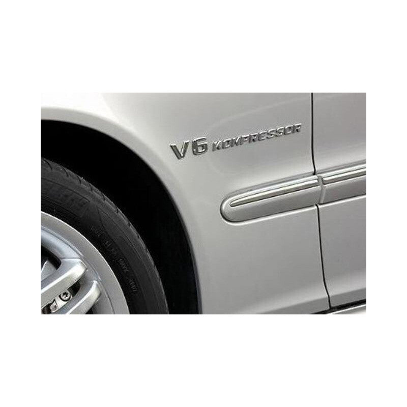 2x Mercedes 02-04 OEM Chrome V6 Kompressor Sport Side Fender Marker Emblem Badge