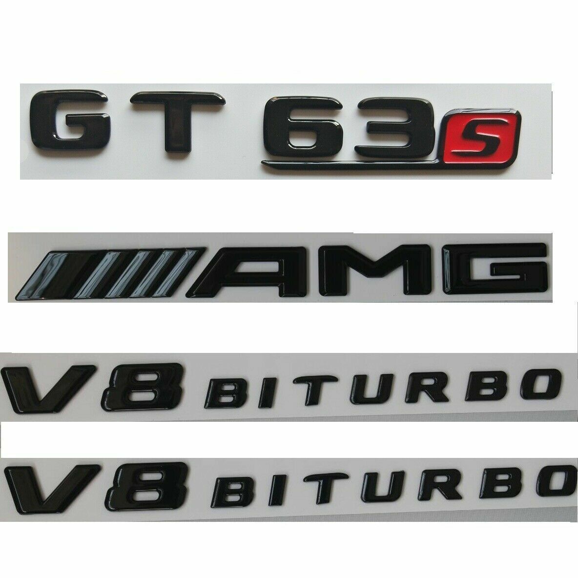 Gloss Black Trunk Fender Badges Emblems for Mercedes Benz GT 63s AMG V8 BITURBO