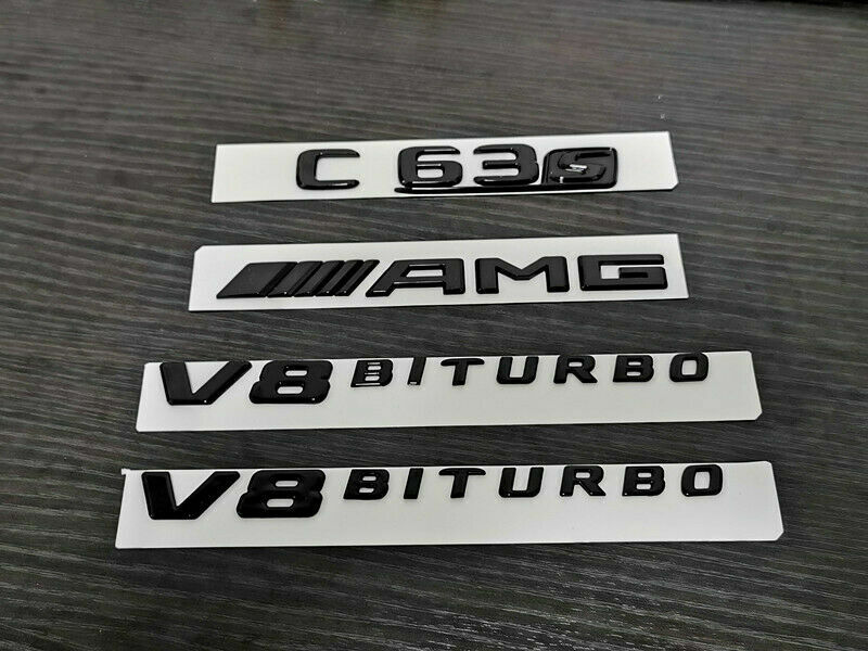 Gloss Black C63S AMG V8 BITURBO PACKAGE Trunk Emblem Badge Sticker For C63 W205