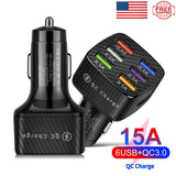 6 Port USB Phone Charger Adapter Fast Charging QC3.0 LED Display Car Accessories