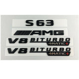 matte Black Letters Emblems Badges for Mercedes  W222 S63 AMG V8 BITURBO 4MATIC+