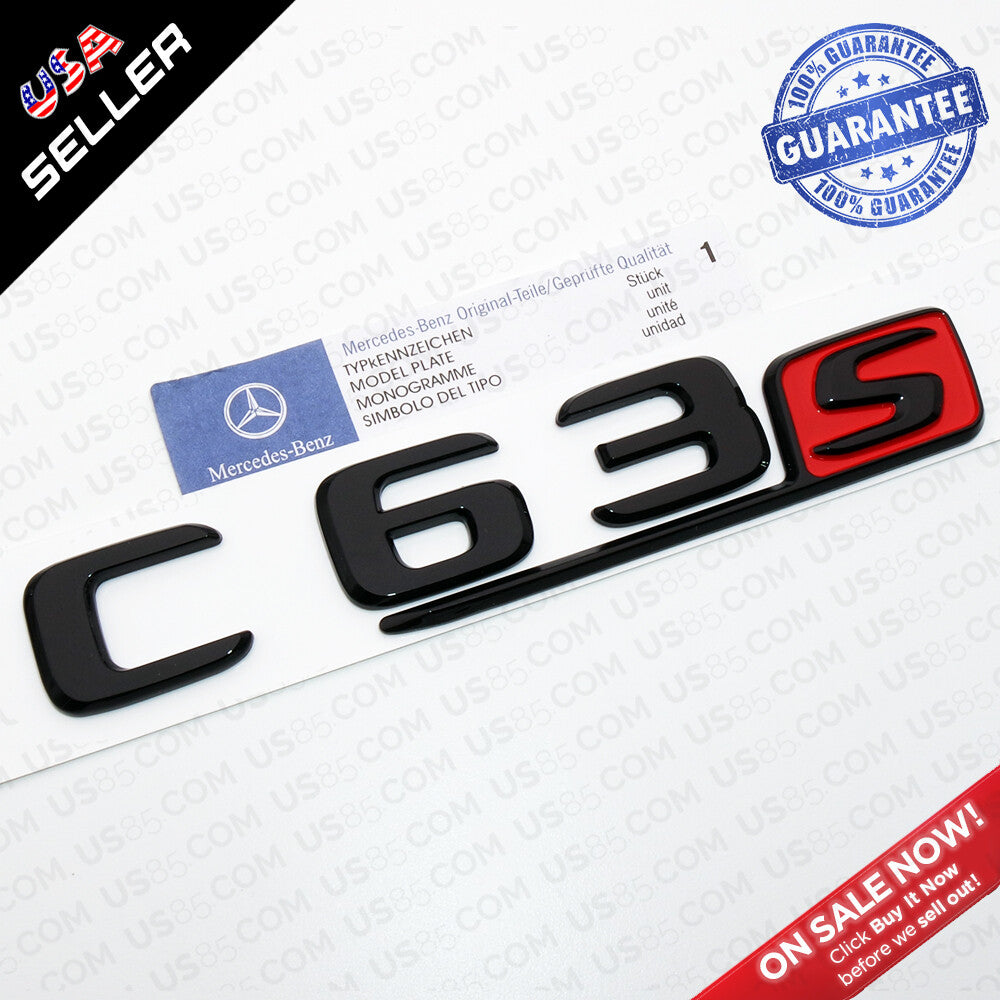 17-20 W205 OEM C 63 S Emblem Trunk Lid Logo Badge AMG Sport - Gloss Black & Red