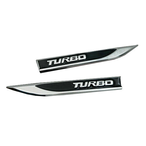 2Pcs Black TURBO  Emblem Blade Side Fender Badge Metal Sticker Sport Decal