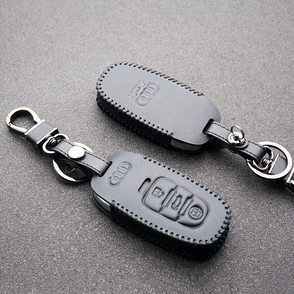 Black Audi Car Remote Leather Key Fob Case Holder Protect Cover Decoration Gift