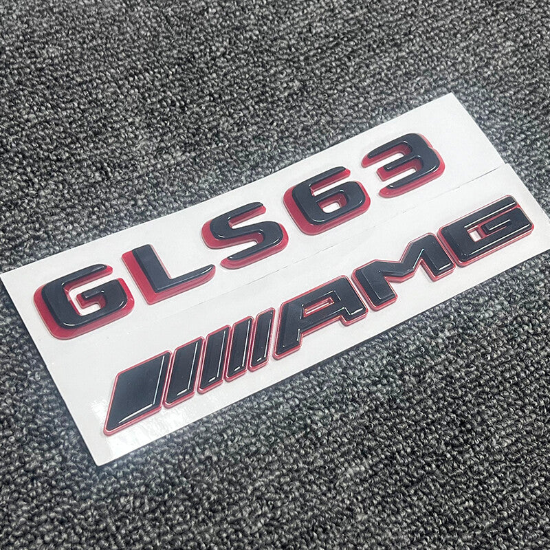 2pcs Gloss Black RED GLS63 AMG Emblem Badge Sticker Set For Mercedes Benz GLS63