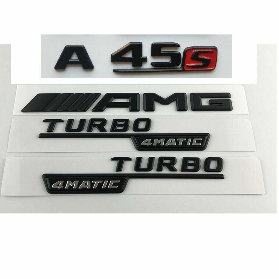 Matt Black A45s AMG TURBO 4MATIC Trunk Emblems Badges for Mercedes Benz
