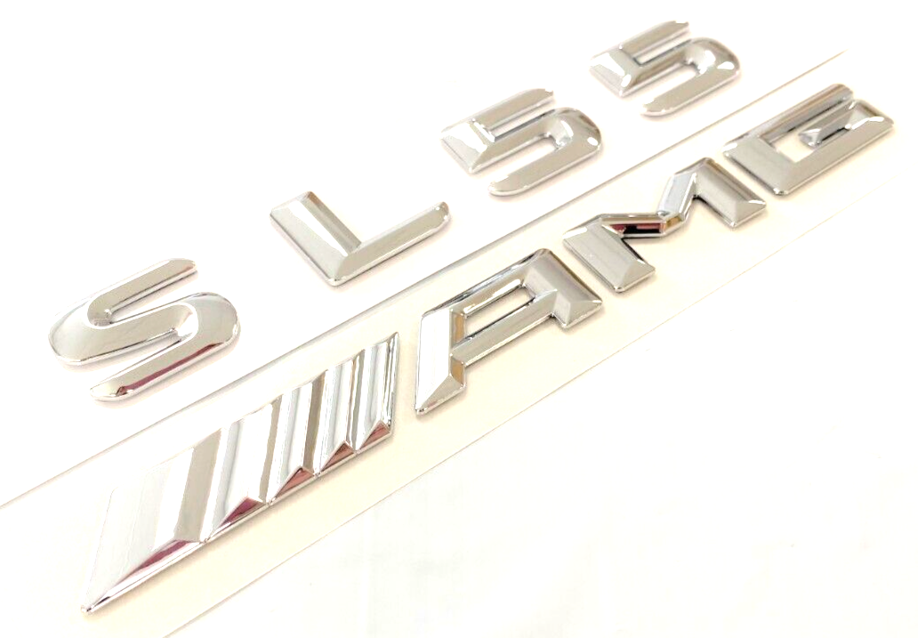 CHROME SL55 + AMG FOR MERCEDES REAR TRUNK EMBLEM BADGE NAMEPLATE DECAL LETTER