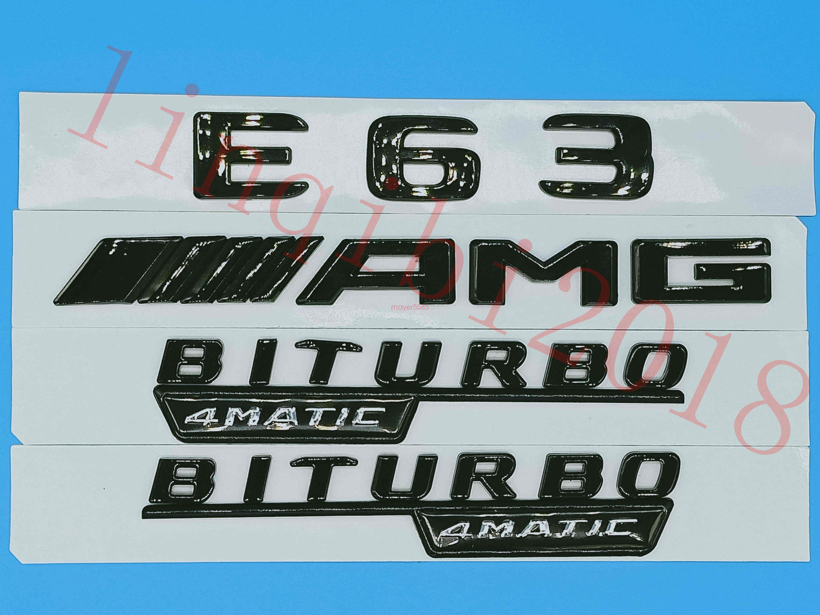 Flat Gloss Black E63 AMG BITURBO Trunk Embl Badge Sticker for 2017 Mercedes Benz