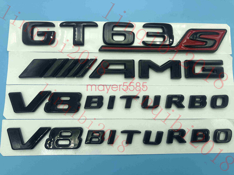 Gloss Black Trunk Fender Badges Emblems for Mercedes Benz AMG GT63s V8 BITURBO