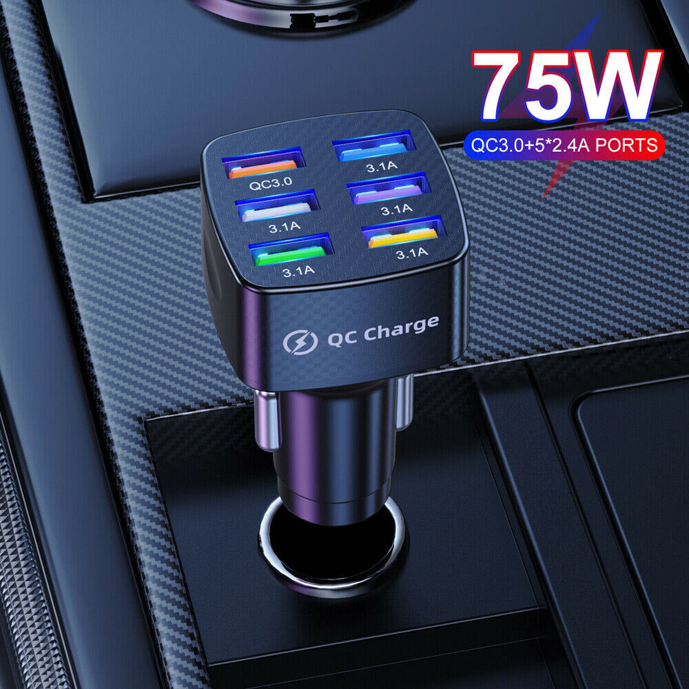6 Port USB Phone Charger Adapter Fast Charging QC3.0 LED Display Car Accessories