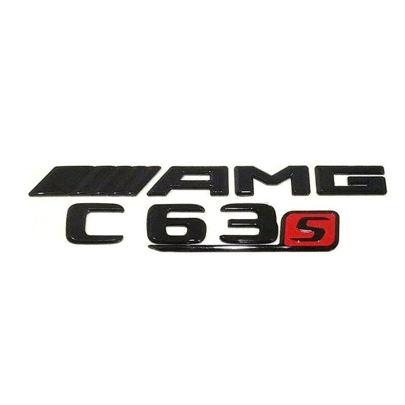 GLOSS BLACK MERCEDES C CLASS C63S AMG V8 BITURBO W205 C205 S205 BADGES EMBLEMS.