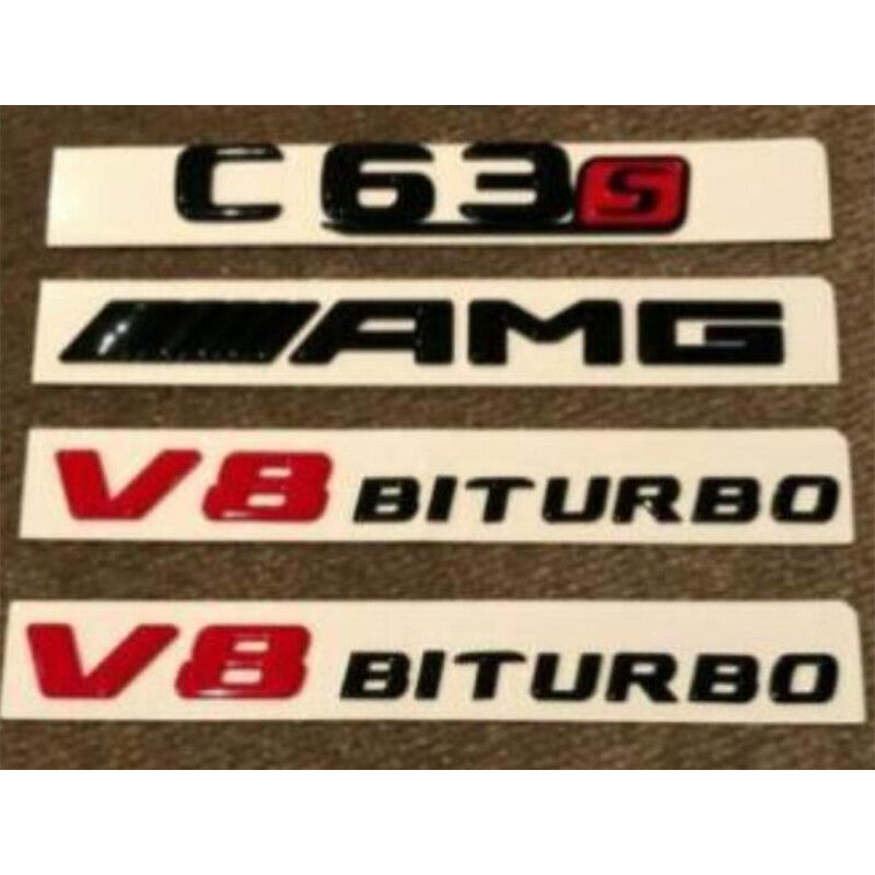 Gloss Black/Red C63s AMG V8 BITURBO Sticker Badge Package for BenzC63s AMG Coupe