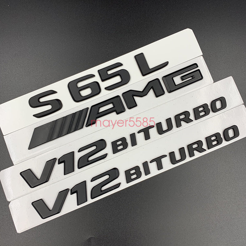 Glossy Black S65L AMG V12 BITURBO Trunk Emblem Badge Sticker For Mercedes Benz