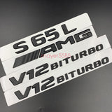 Glossy Black S65L AMG V12 BITURBO Trunk Emblem Badge Sticker For Mercedes Benz