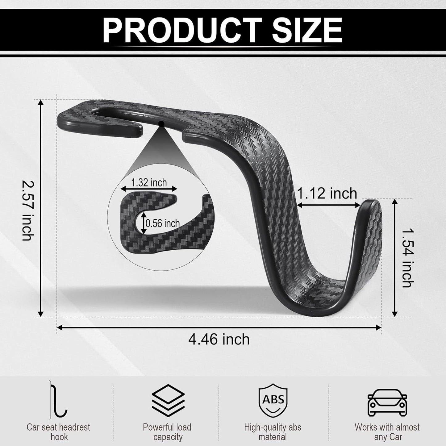 Car Purse Hook Headrest Hook for Car 4 Pack Universal Auto Seat Organizer Carbon