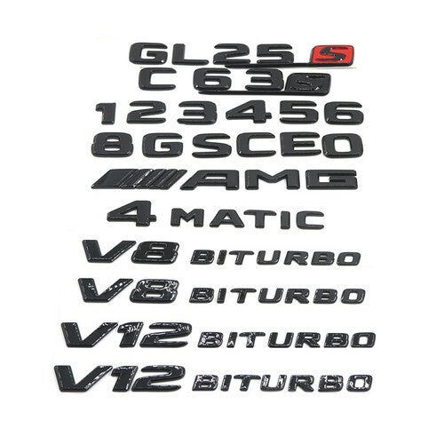 4PCS Gloss Black C63 S AMG V8 BITURBO Emblem Badge Set For Benz W205 C63 AMG