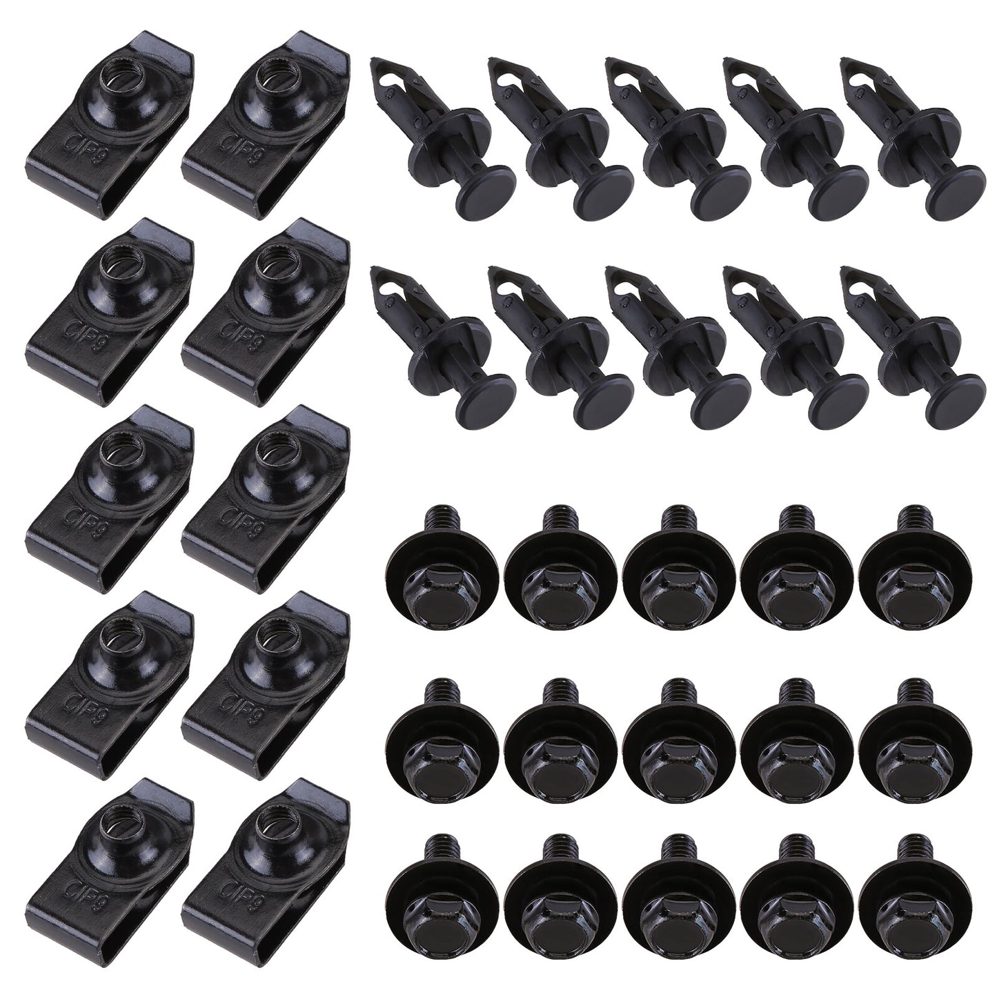 Nissan 35 Pcs Body Bolts & U-nut Clips- M6 Engine Under Cover Splash Shield