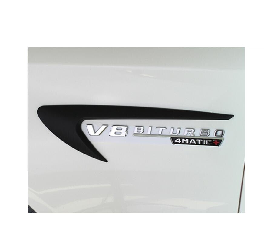 1 pair Chrome V8 Biturbo 4matic+ Emblems Fender Badge Car Truck Decal Sticker