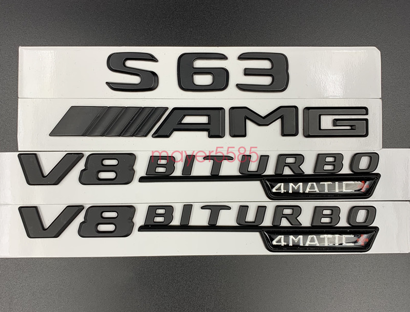 Matte black S63 AMG V8 BITURBO 4 MATIC Trunk Emblem Badge Sticker For Mercedes
