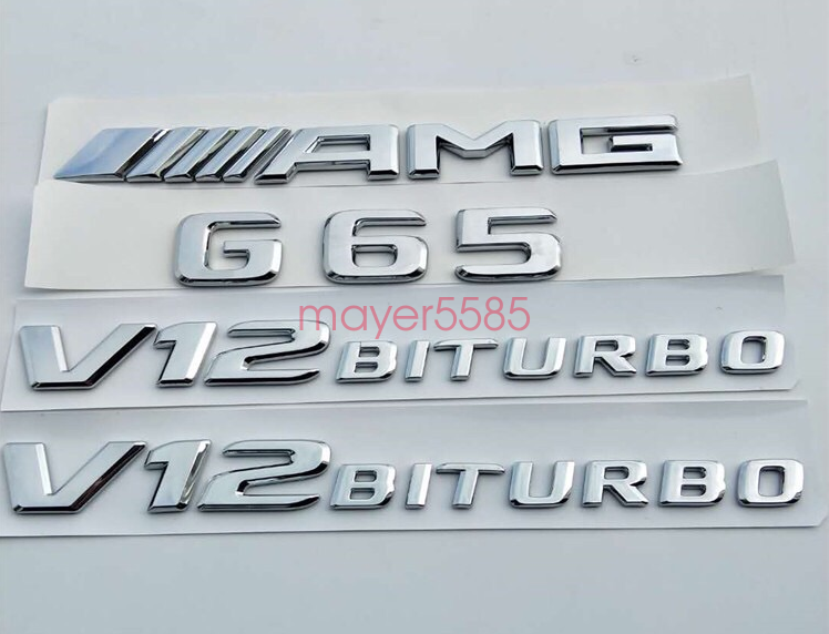 Chrome " G65 AMG V12 BITURBO" Letters Trunk Embl Badge Sticker for Mercedes Benz
