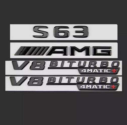 Black S63 AMG V8 BITURBO 4MATIC+ Trunk Fender Badges Emblems for Mercedes W222