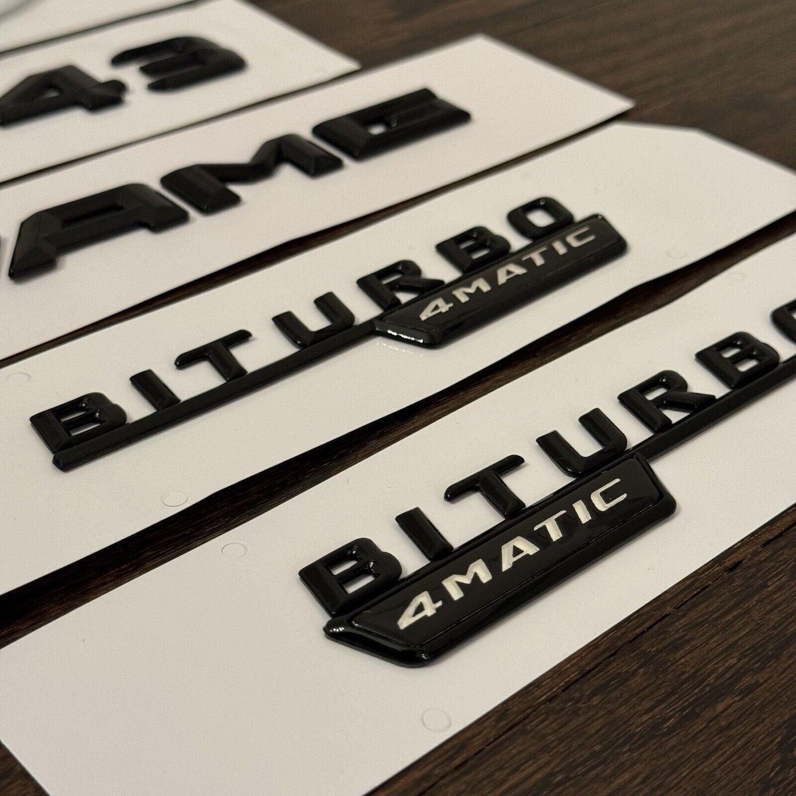 C43 AMG BITURBO 4MATIC Rear Star Emblem Gloss Black Set for Mercedes W205 SEDAN