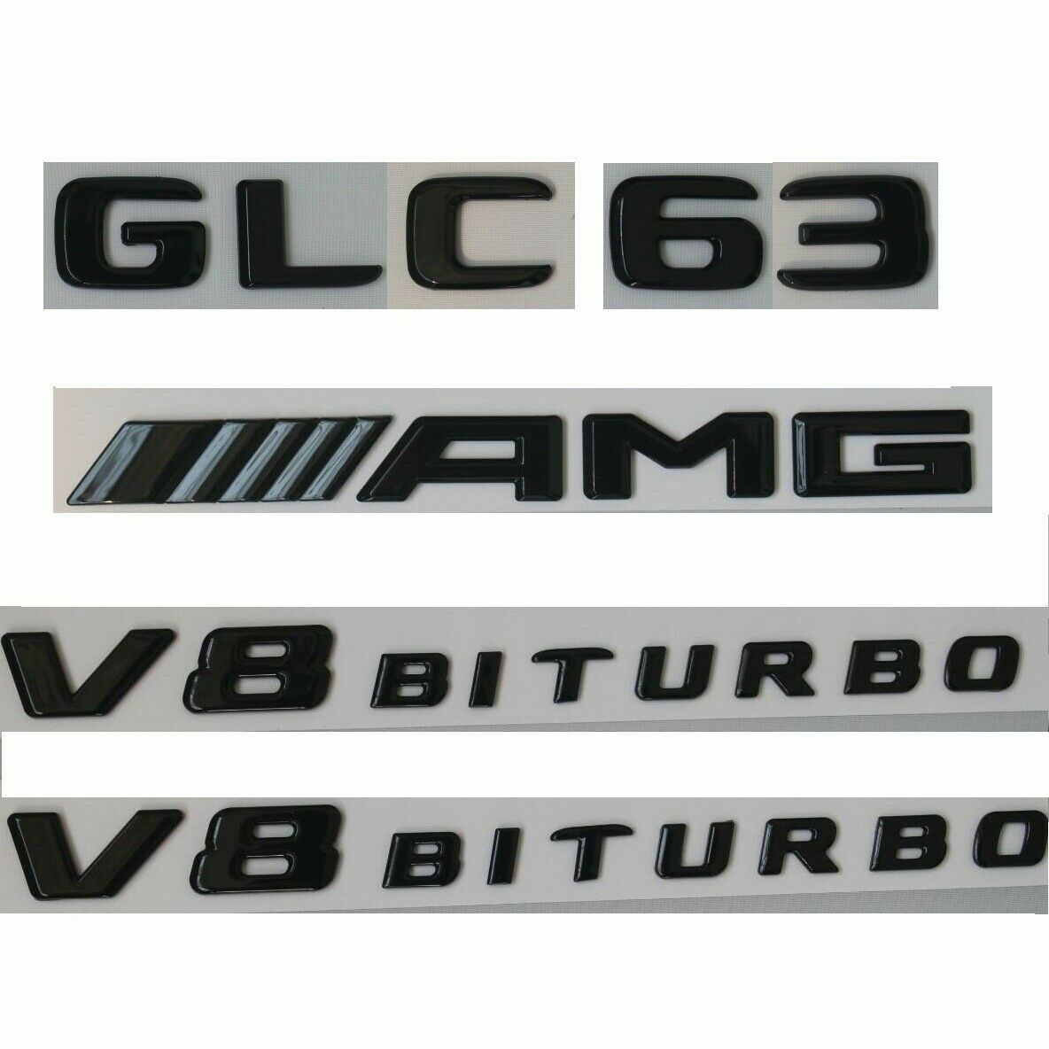Gloss Black Letters GLC63 AMG V8 BITURBO Trunk Fender Emblems for Mercedes Benz