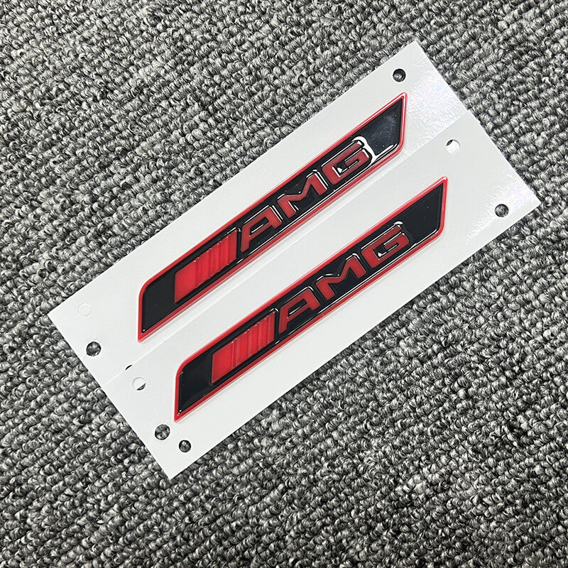 2pcs RED AMG For Mercedes Benz Car Emblem Badge Sticker Side Skirts Badge