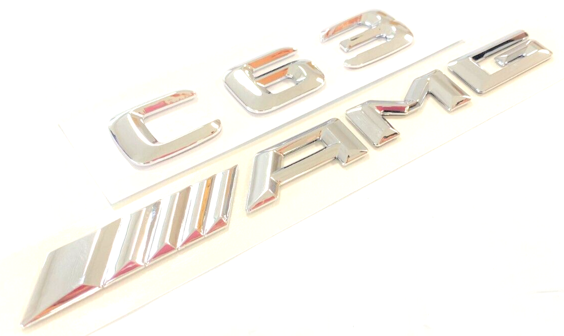 2X CHROME C63+AMG FOR MERCEDES C63 REAR TRUNK NAMEPLATE EMBLEM BADGE DECAL