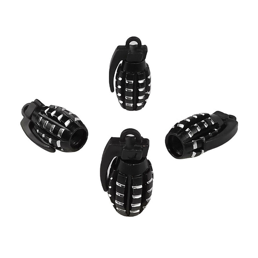 4pcs Grenade Bomb Wheel Tire Tyre Valve Dust Caps Cover Accessories Car Accessory - Black