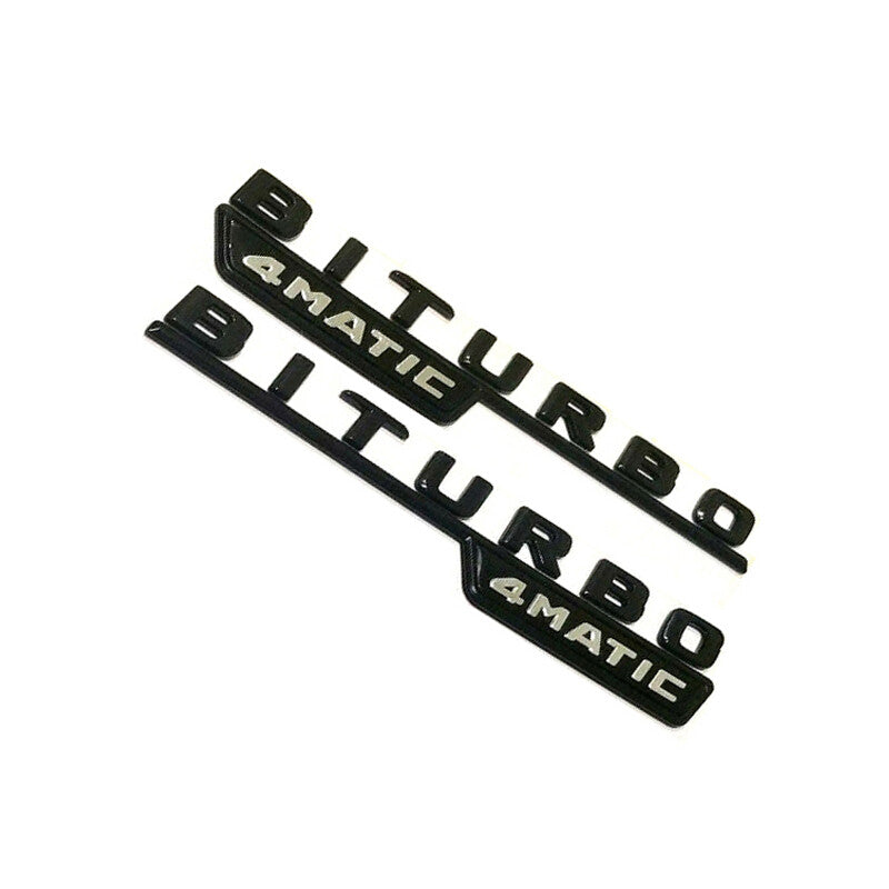 2X GLOSS BLACK BITURBO 4MATIC BADGE FOR MERCEDES AMG C43 E43 GLC43 GLE43 Class