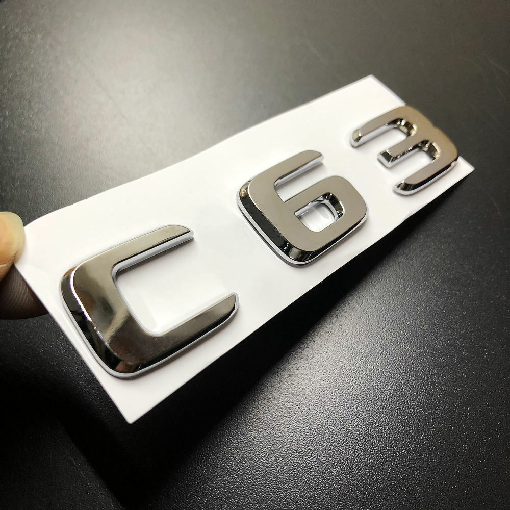 1Pcs C63 Chrome Decals Badge Car Rear Trunk Lid Sticker Emblem For Mercedes-Benz