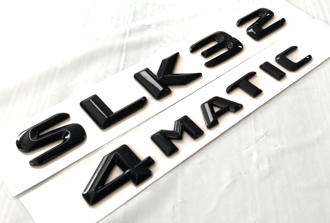 2X GLOSS BLACK SLK32+4MATIC FOR MERCEDES SLK32 REAR TRUNK EMBLEM BADGE NAMEPLATE