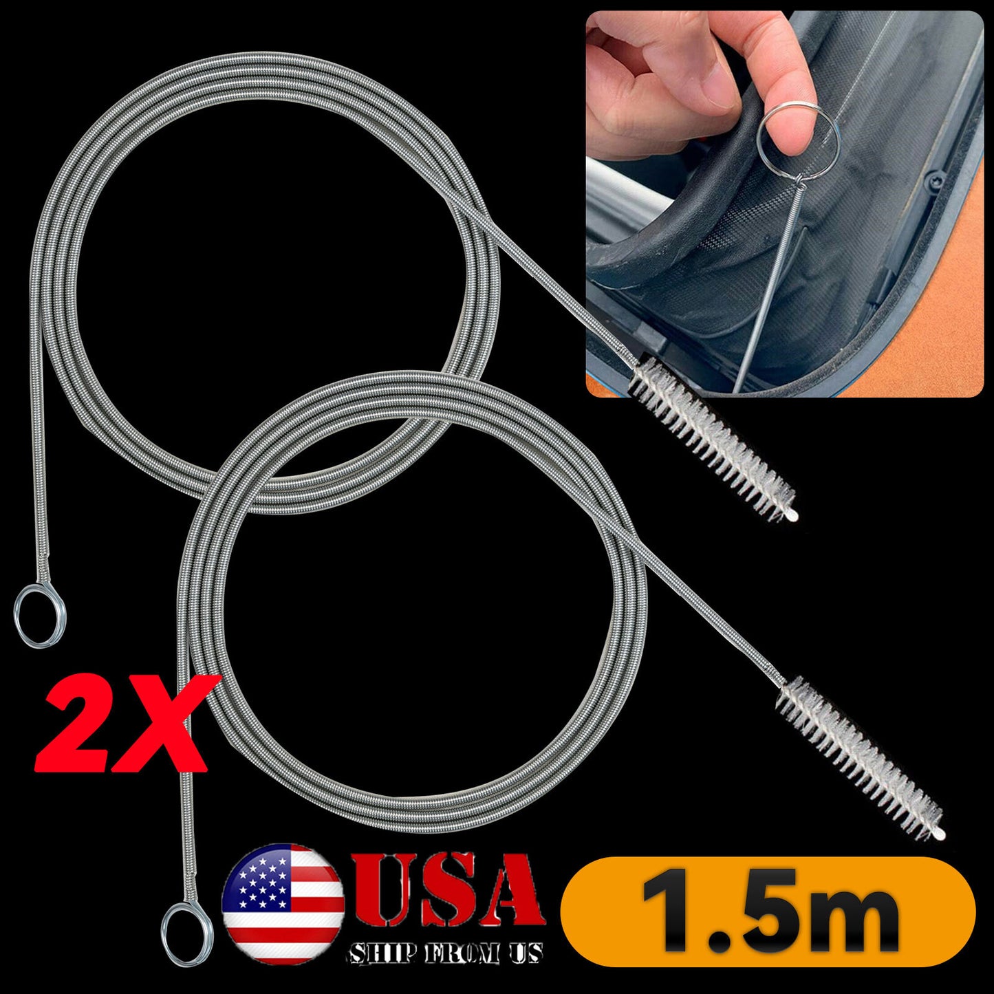 150cm Car Flexible Drain Dredge Sunroof Cleaning Scrub Brush Tool Accessories.