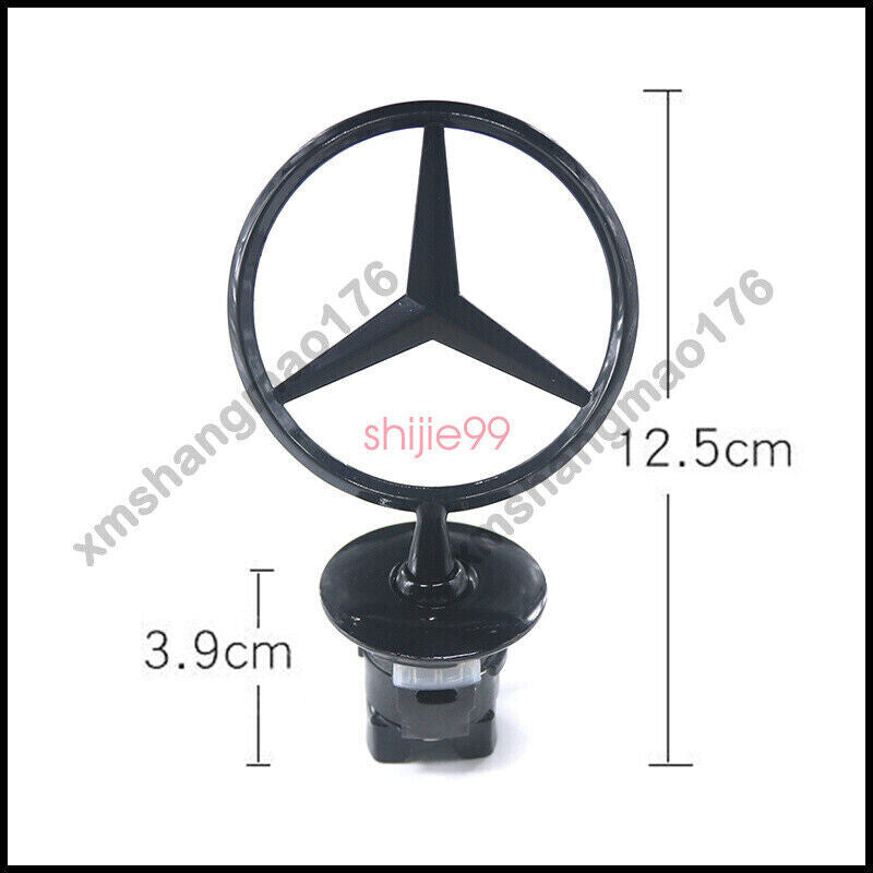 For Mercedes Benz Gloss Black Front Hood Ornament Star Mounted Emblem C E S AMG
